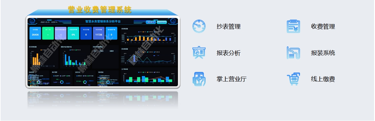營業收費管理系統：抄表管理、收費管理、報表分析、報裝系統、掌上營業廳、線上繳費