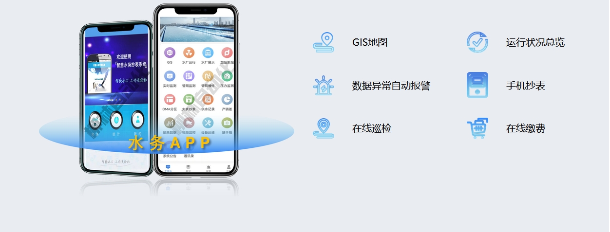 水務APP:GIS地圖、運行狀況總覽、數據異常自動報警、手機抄表、在線巡檢、在線繳費